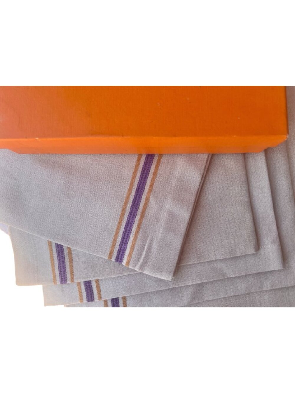 Crate & Barrel Riviera Napkin Set of 8  Beige Purple & Orange Stripes Cotton - Picture 10 of 11